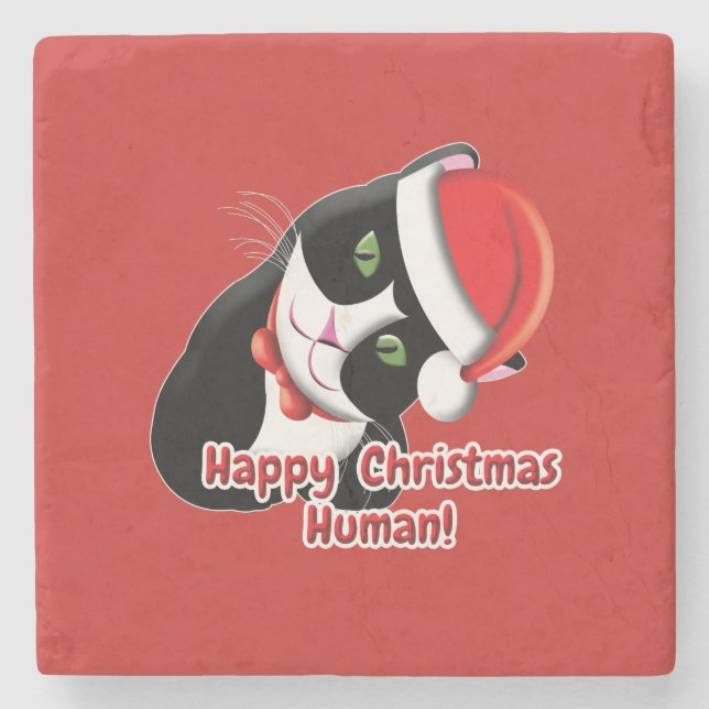 Santa Cat Steinuntersetzer (Vorderseite)