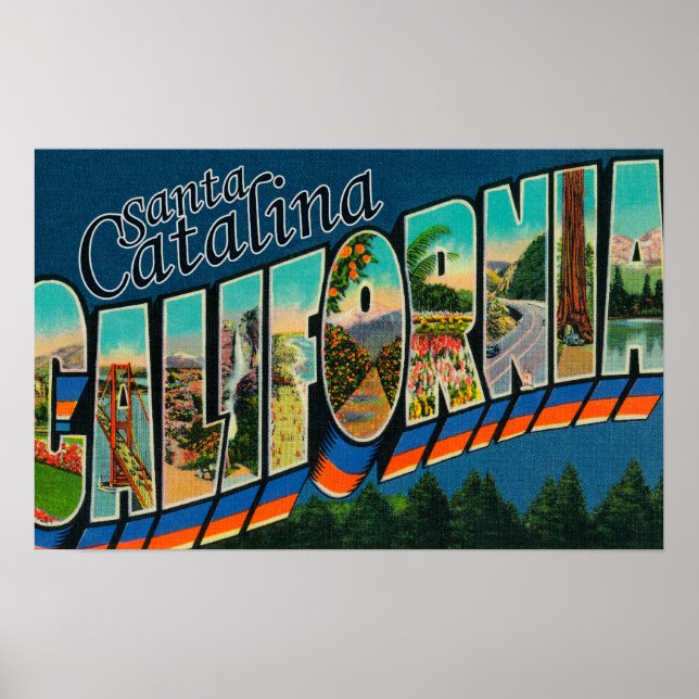 Santa Catalina, Kalifornien - Große Briefmarkensze Poster (Vorne)