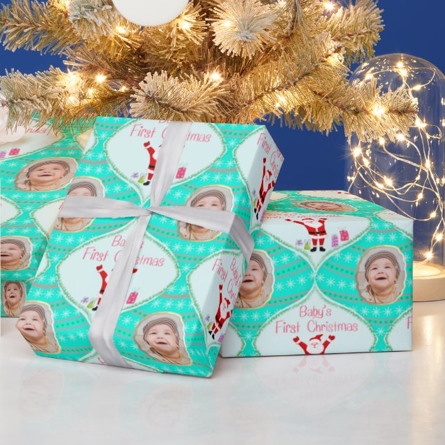 Santa Celebrates Das erste Weihnachtsfest-Foto des Geschenkpapier (Feiertage)