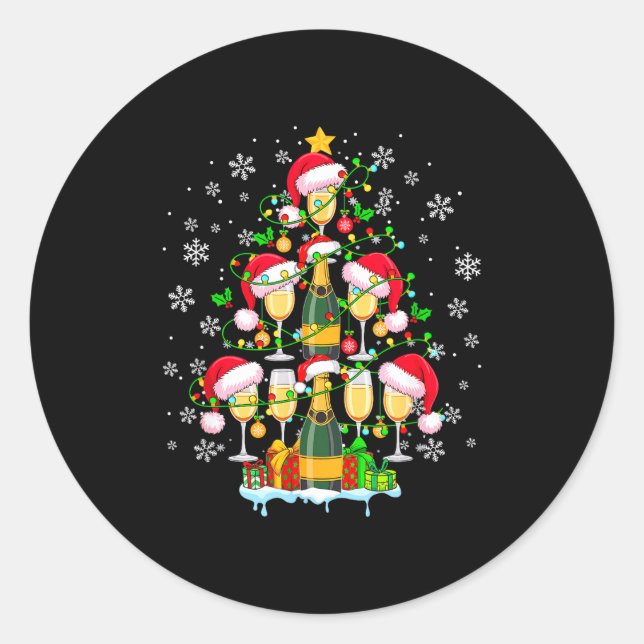Santa Champagnes As Christmas Tree Matching Drinke Runder Aufkleber (Vorderseite)