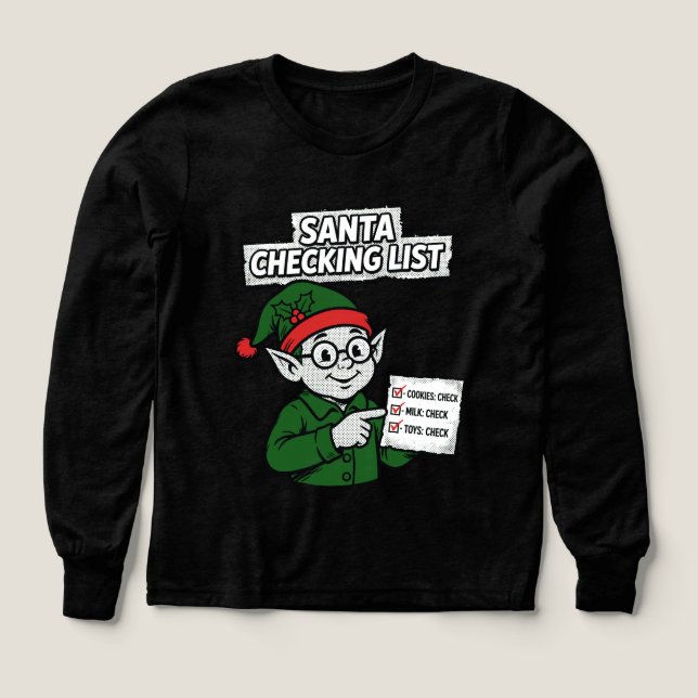 Santa Checking List Funny Comic Tee (Motif recto)