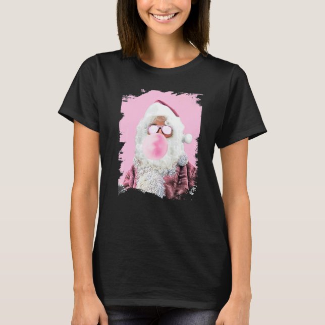 Santa Chewing Pink Bubble Gum Christmas T-Shirt (Vorderseite)