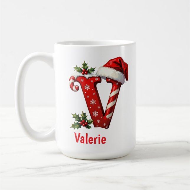 Santa chic Monogram initial V merry Christmas  Kaffeetasse (Links)