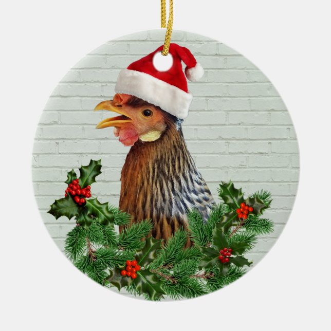 Santa Chicken Keramik Ornament (Vorne)