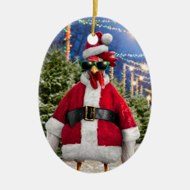 Santa Chicken Keramik Ornament (Vorne)