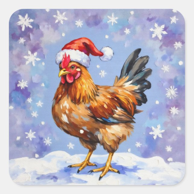 Santa Chicken Quadratischer Aufkleber (Vorderseite)