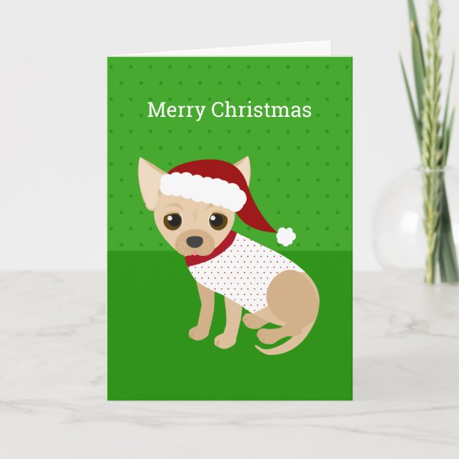 Santa Chihuahua Grün Feiertagskarte (Vorderseite)