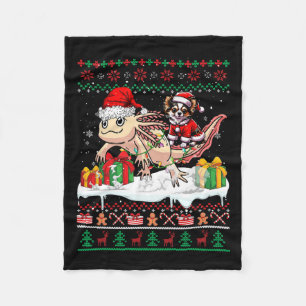 Santa Chihuahua Riding Axolotl Christmas Sweater L Fleecedecke