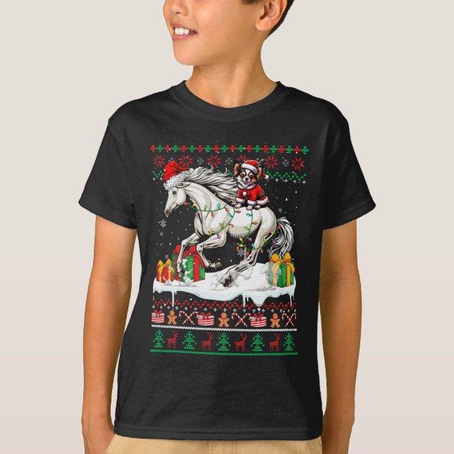 Santa Chihuahua Riding Pferd Weihnachten Pullover (Vorderseite)