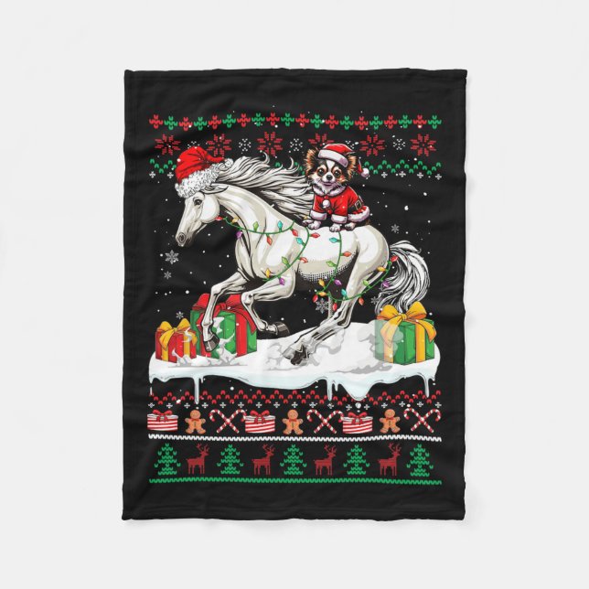 Santa Chihuahua Riding Pferd Weihnachten Pullover Fleecedecke (Vorderseite)