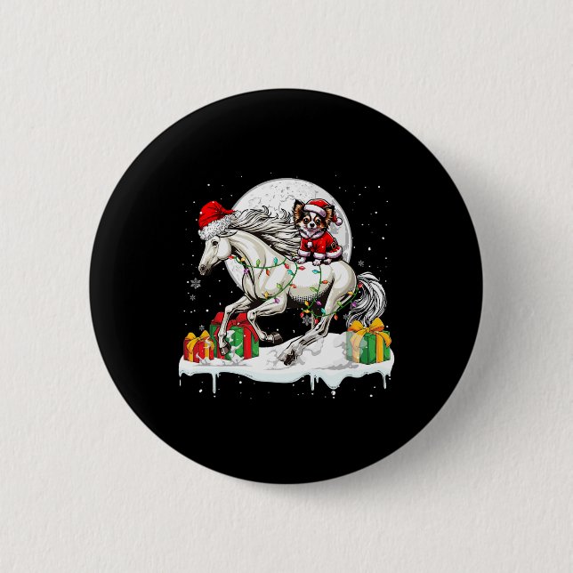 Santa Chihuahua Riding Pferd Weihnachtsbesitzer Ki Button (Vorderseite)