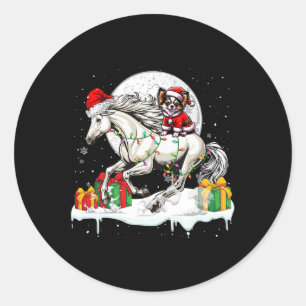 Santa Chihuahua Riding Pferd Weihnachtsbesitzer Ki Runder Aufkleber