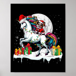 Santa Chihuahua Riding Unicorn Weihnachtsmann Kind Poster