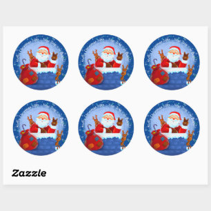 Santa Chimney Rentier Sack Add Year Blue  Runder Aufkleber