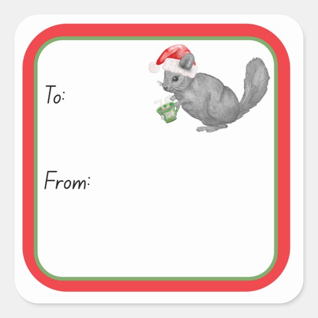 Santa Chinchilla  Quadratischer Aufkleber (Vorderseite)