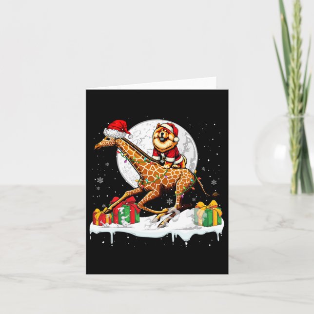 Santa Chow Chow Riding Giraffe Weihnachtsmann Kind Karte (Vorderseite)