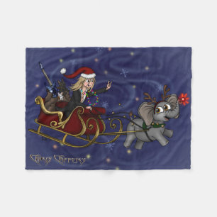 Santa Chris & Wilbur Sleigh Ride Fleece Blanket
