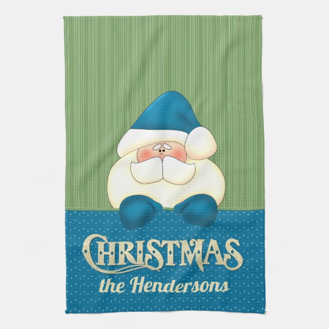 Santa Christmas Blue und Green Cook's Küchentuch (Vertikal)