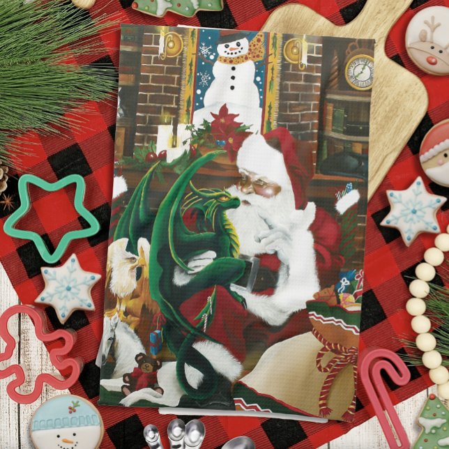 Santa Christmas Dragon Fantasy Geschirrtuch (Von Creator hochgeladen)