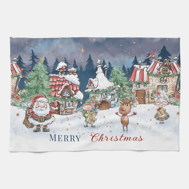 Santa Christmas Elf Rudolph Geschirrtuch (Horizontal)