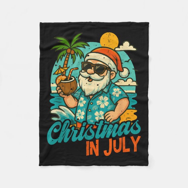 Santa Christmas In July Palm Tree Xmas Summer Beac Fleecedecke (Vorderseite)