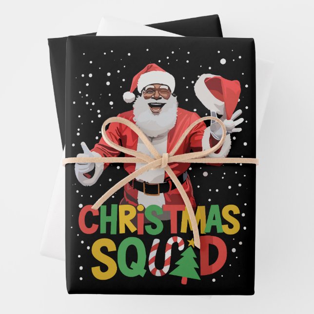 Santa Christmas Squad Black African American Geschenkpapier Set (Beispiel)