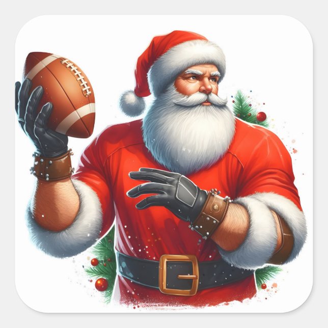 Santa Chucks im Winter Fußball Quadratischer Aufkleber (Vorderseite)