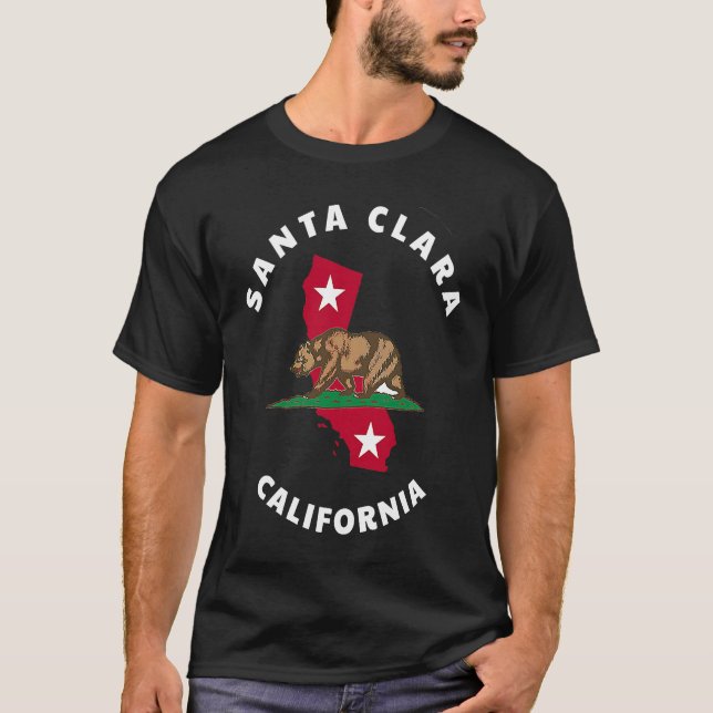 Santa Clara California CA Flag and Bear Badge Souv T-Shirt (Vorderseite)