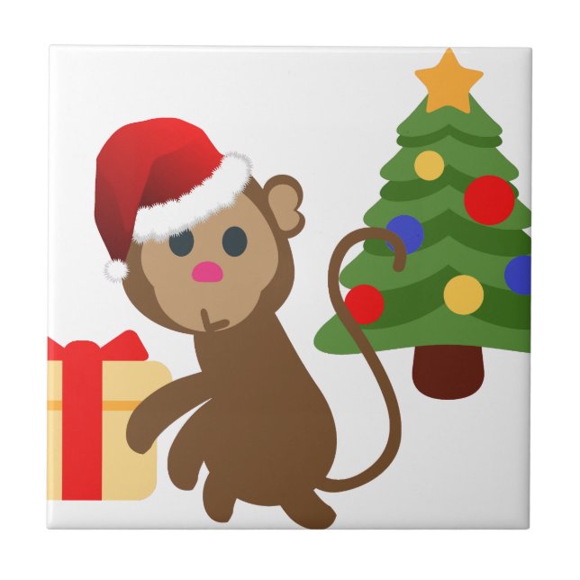 Santa Claus Affe Emoji Fliese (Vorderseite)
