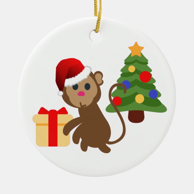 Santa Claus Affe Emoji Keramik Ornament (Vorne)