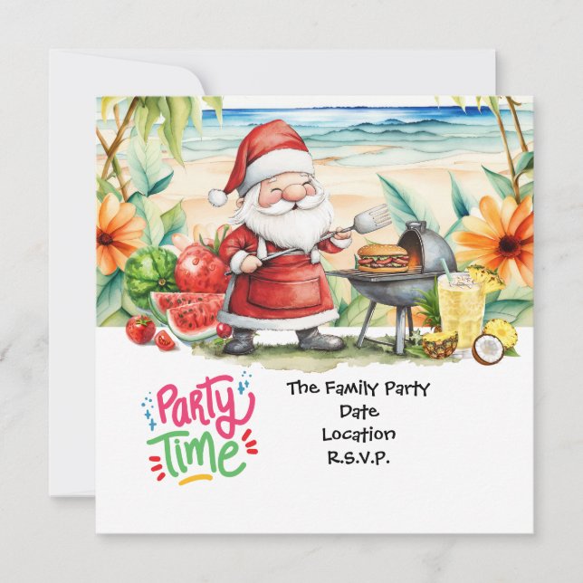 SANTA CLAUS am Hawaii Beach zu Weihnachten Einladung (Vorderseite)