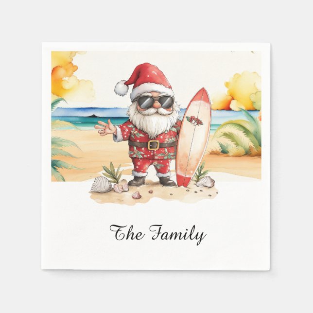 SANTA CLAUS am Strand zu Weihnachten im Juli Serviette (Vorderseite)