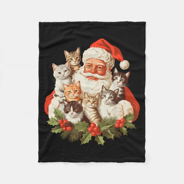 Santa Claus And Kittens Cats Christmas  Fleecedecke (Vorderseite)