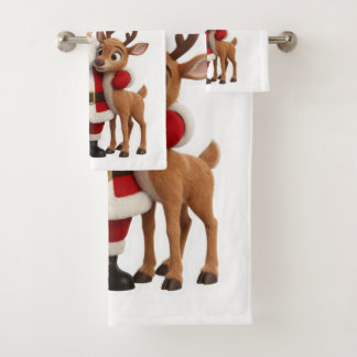 Santa Claus and Rudolph Cartoon Badhandtuch Set