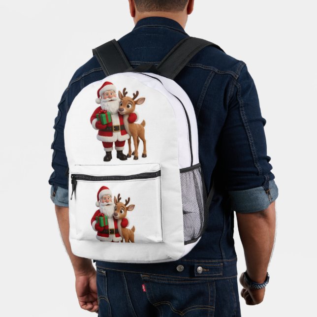 Santa Claus and Rudolph Cartoon Bedruckter Rucksack (Insitu (Modell))