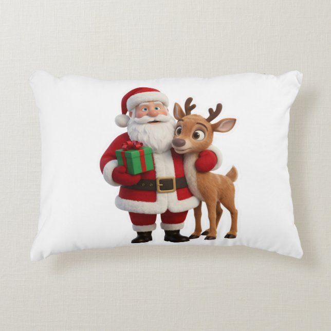 Santa Claus and Rudolph Cartoon Dekokissen (Vorderseite)