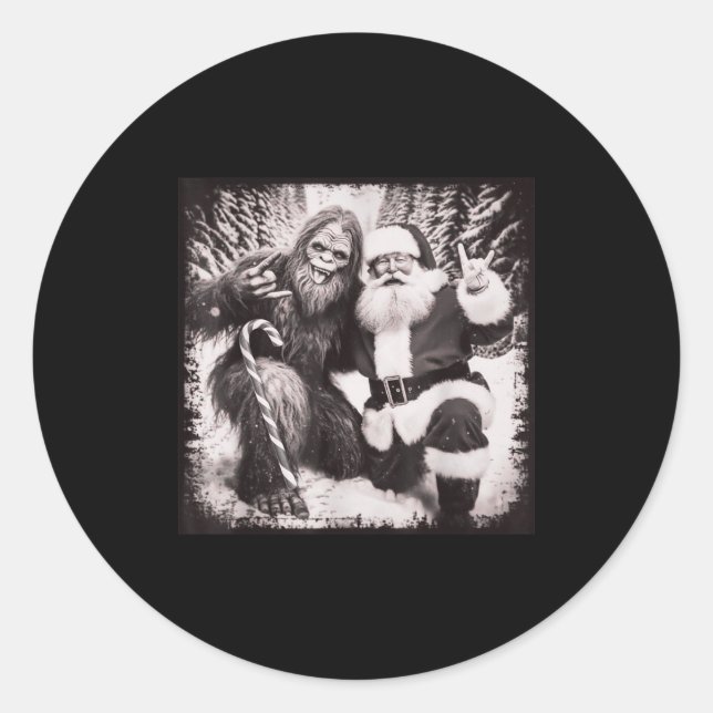 Santa Claus And Sasquatch Bigfoot Funny Joyful Sno Runder Aufkleber (Vorderseite)