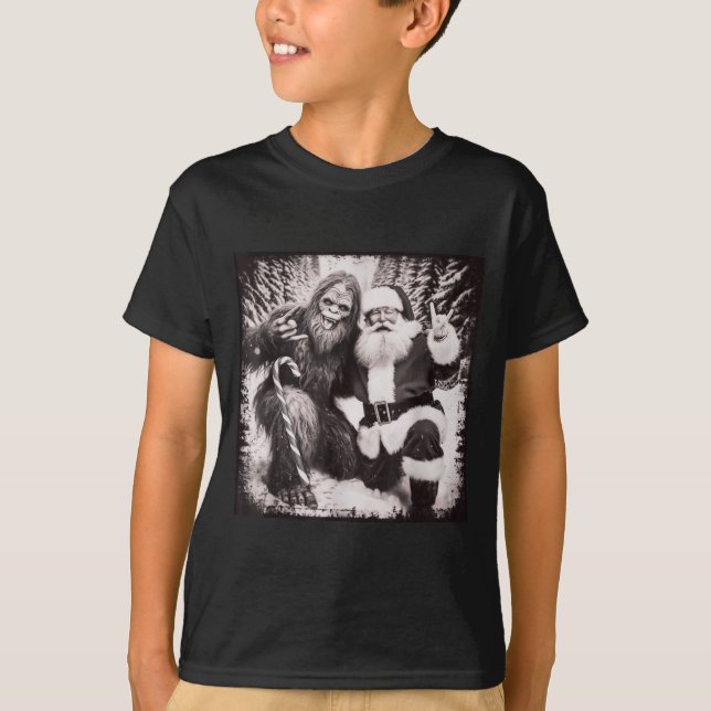 Santa Claus And Sasquatch Bigfoot Funny Joyful Sno T-Shirt (Vorderseite)