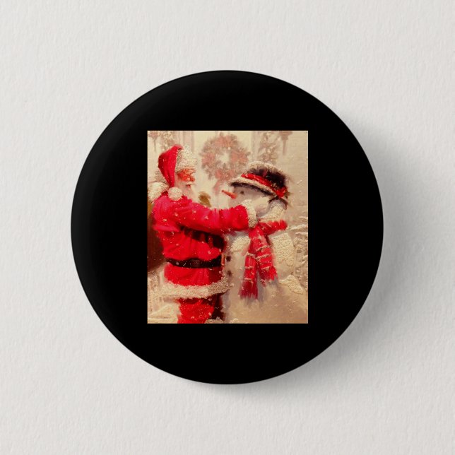 Santa Claus And Snowman In Snowfall  Button (Vorderseite)