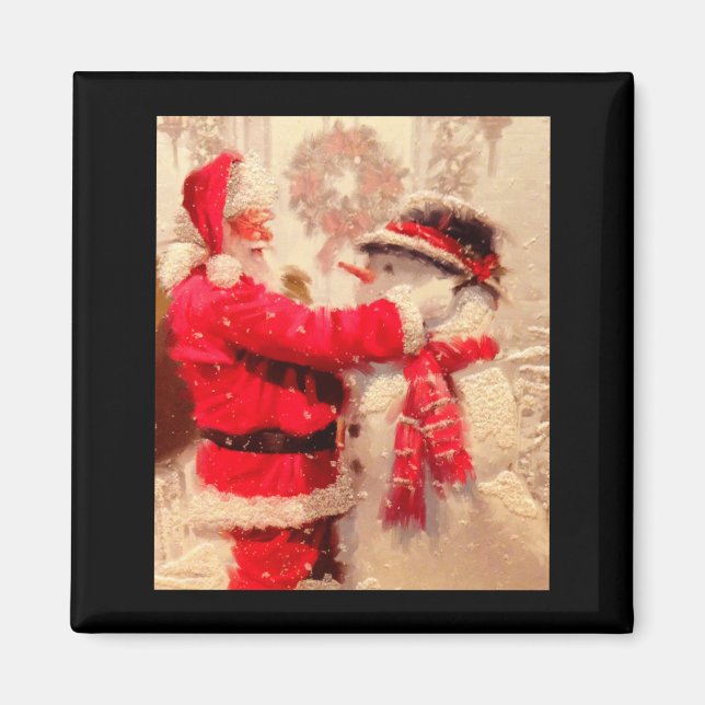 Santa Claus And Snowman In Snowfall  Magnet (Vorne)