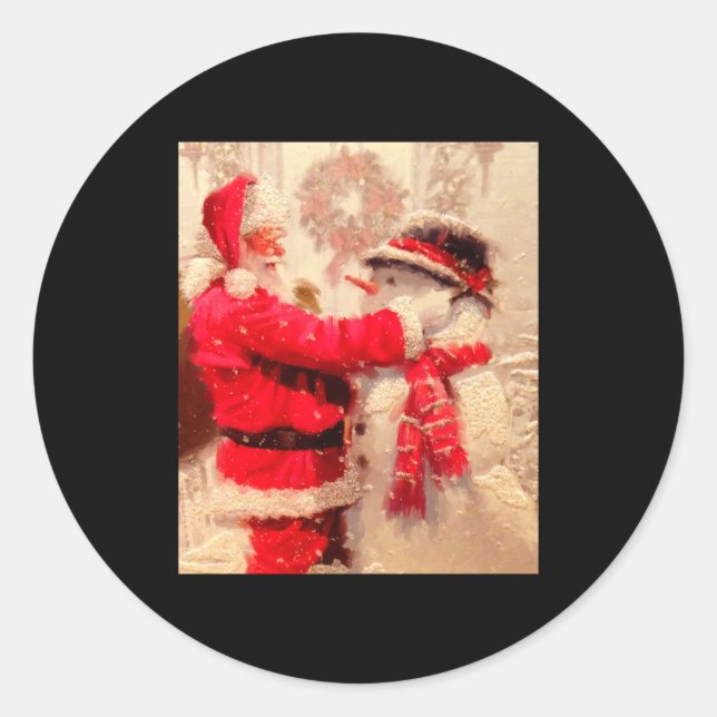 Santa Claus And Snowman In Snowfall  Runder Aufkleber (Vorderseite)