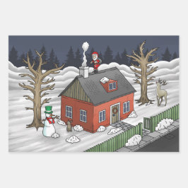 Santa Claus and the little red house Geschenkpapier Set
