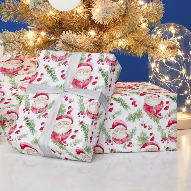 Santa Claus Aquarell fröhliches Ansehen Geschenkpapier (Feiertage)