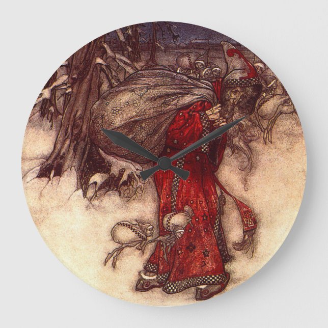 Santa Claus Arthur Rackham Große Wanduhr (Vorderseite)