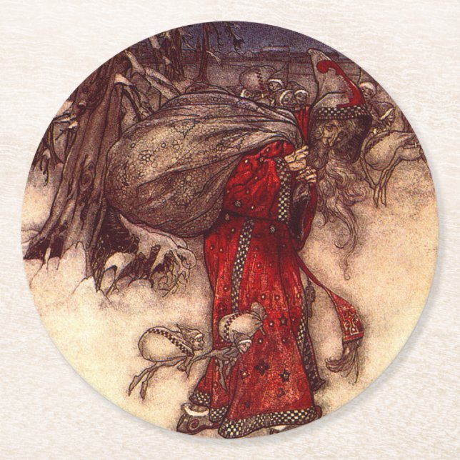 Santa Claus Arthur Rackham Runder Pappuntersetzer (Vorderseite)