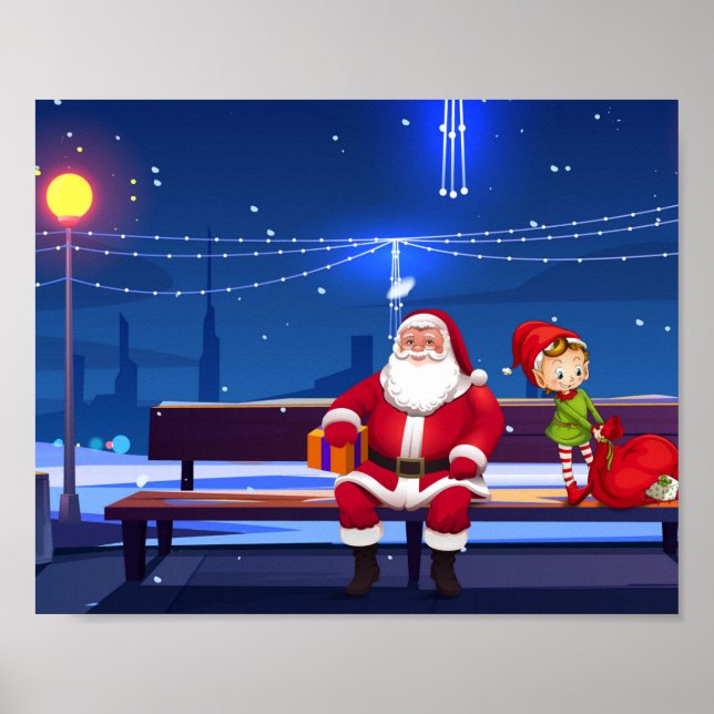 Santa Claus auf der Parkbank Poster (Vorne)