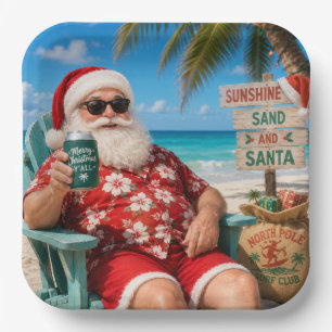 Santa Claus auf der Strandansicht Weihnachtsfeier Pappteller