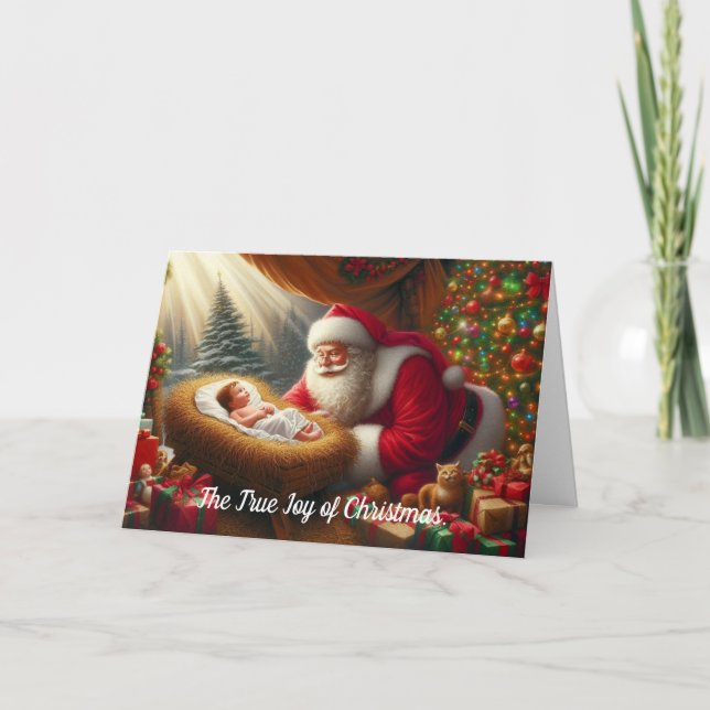 Santa Claus & Baby Jesus Weihnachtskarten Feiertagskarte (Vorderseite)