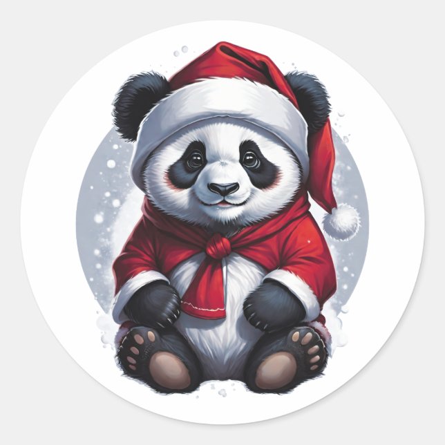Santa Claus Baby Panda | Weihnachten Runder Aufkleber (Vorderseite)