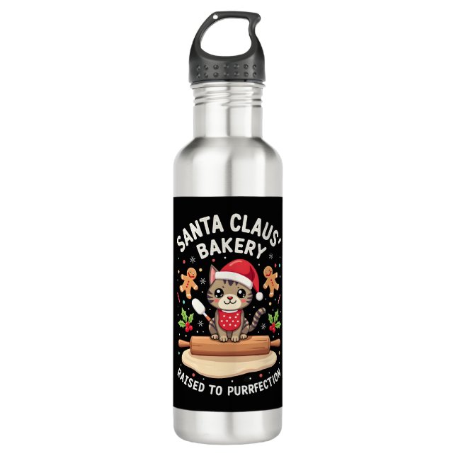 Santa Claus Bakery Kneaded To Purrfection Christma Edelstahlflasche (Vorderseite)